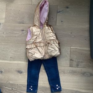 HOST PICK!! Toddler Girls Hudson Gold Colored Vest and Jeans Set